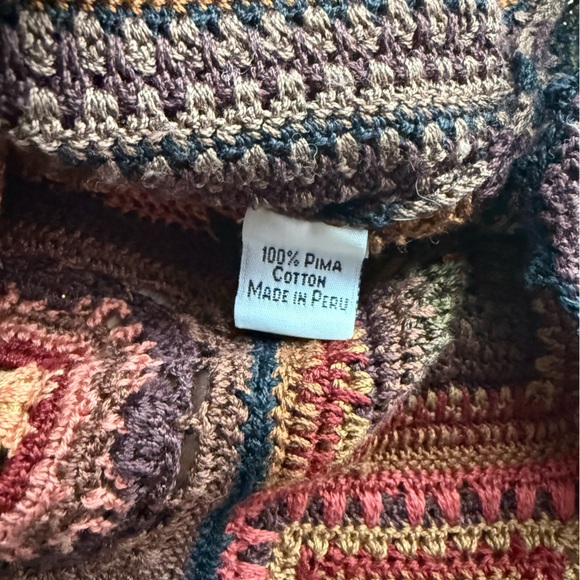 Peruvian Connection Granny Square Patchwork Cardigan Sweater Small Pima RARE - Picture 8 of 10